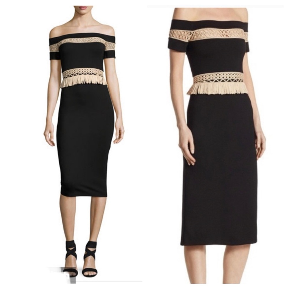 Alexis Bailey Black Dress with Tan Crochet Detail size medium
